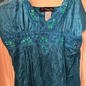 Teal Camisole with Lace Trim